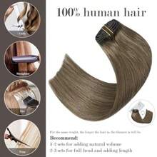 DClip In Human Hair Extensions Ash Brown Hair Extensions Real Human Hair 70g 7pcs 12Inch Silky Straight Brown Natural Hair5001 - #8灰棕色-12吋-70克 - 查看 2