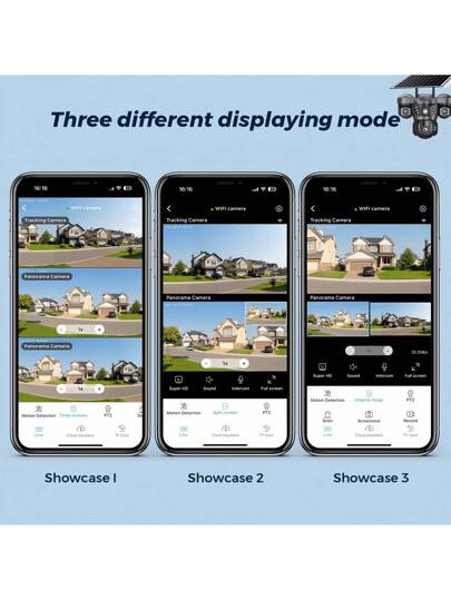 SWVW 15MP WiFi Solar IP Camera CCTV Triple Lens Screen PTZ Auto Tracking Curious Security Surveillance V380 Pro Camera, Outdoor Indoor Home Cameras, Wireless Ring ,None Cameras,CCTV Cameras,Pet ,Smart Automatic Tracking, Alarm Night Vision view 2