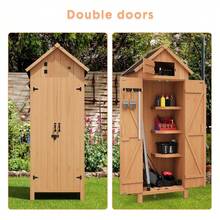 mteryoing 63"/70" Large Outdoor Wooden Storage Shed - Waterproof Vertical Garden Tool Cabinet With 3 Adjustable Shelves, Lockable Door & Roof Storage | Heavy-Duty, Space-Saving For Patio, Yard, Lawn, Backyard - 69.69x28.35x21.46 inches - 查看 5