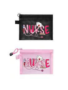 网眼尼龙护士主题化妆包，带护士图案，可作药袋、药盒、便携式多功能化妆包，女士旅行洗漱收纳包，送给返校医生和护士的礼物，化妆包、护肤包、洗漱包，送给医护人员的最佳礼物，旅行必备、宿舍必备、居家必备收纳包，母亲节礼物、送给朋友的礼物、护士礼物