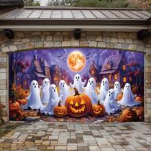 1 万圣节鬼派对车库门横幅，大型聚酯挂毯背景横幅，万圣节聚酯材料车库门背景，南瓜鬼屋和其他元素，派对背景、节日庆祝、万圣节室内外装饰的完美礼物 - 多色-4 - 查看 5