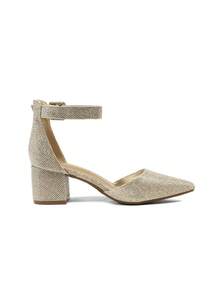 Women's Chunky Closed Toe Low Block Heels Dress Pointed Toe Ankle Strap Wedding Pump Shoes - Vàng lấp lánh - Xem 7