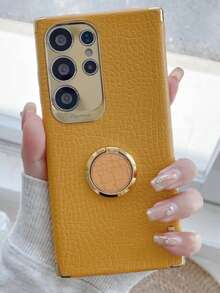 高端时尚电镀防震仿鳄鱼皮磁性车载手机壳，适用于 Apple 11/12/13/14/15/16 Pro Max、Galaxy S22/23/24+ Ultra、A05/A14/A15/A24/A25/A34/A54、OPPO、VIVO/Redmi Note 13 Pro/13C、HONOR 70/90/X7/X8/X9B，TPU 材质手机保护后盖防水防摔防刮 - 黃色 - 查看 1