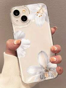 1 pieza Funda de teléfono transparente con patrón de flor de lirio blanco compatible con varios modelos de - transparente - Ver 2
