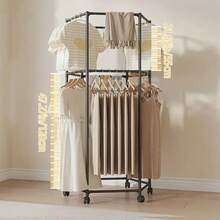 2 Styles Rotating Clothes Rack With Wheels - Sturdy 16mm Metal Tube, Independent Hanging Clothes Rack, Portable Design, Efficient Clothing Storage And Display, Black/White, Laundry Room Organizer | Hexagon Design | Metal Structure Rotating Clothes Rack With Wheels - Stable Storage Easy Operation, Efficient Clothing Display, Metal Structure Laundry Room Storage Clothes Rack