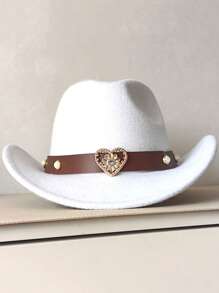 1pc Western Cowboy Hat Suitable For Both Men And Women, With A Detachable Heart-Shaped Pearl Hat Chain, Perfect For Casual Wear On A Daily Basis. It Is An Ideal Choice For Cowboy Parties And Bar Cowboys