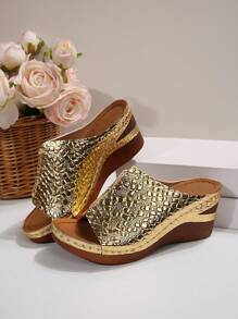 2025 New Sparkling Gold Heel Women's Sandals - Bestseller Casual Versatile Shoes - 金色 - 查看 6