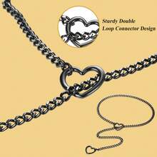 Womens Heart O Ring Slip Cuban Chain Choker Necklace Stainless Steel Lariat Y Collar Punk Jewelry - 槍黑色 - 查看 5
