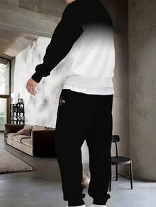 渐变色黑白男士圆领运动服时尚字母印花休闲圆领套装个性印花运动套装圆领春秋 - 彩色 - 查看 2