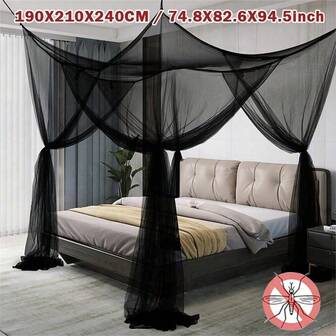 1pc Mosquito Net 4-Corner Bed Netting Canopy For Queen/King Sized Bed Polyester Fabric Bedding,Available In Five Colors