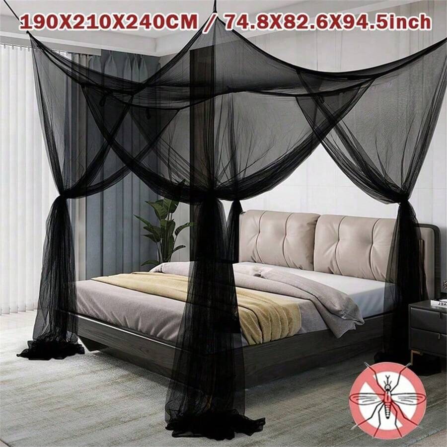 1pc Mosquito Net 4-Corner Bed Netting Canopy For Queen/King Sized Bed Polyester Fabric Bedding,Available In Five Colors