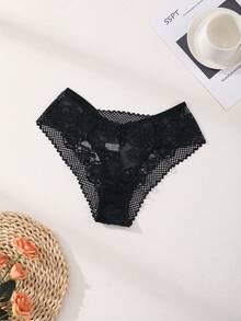 4件装性感蕾丝拼接比基尼女式内裤低腰无缝三角裤镂空舒适内衣内裤 - 彩色 - 查看 4