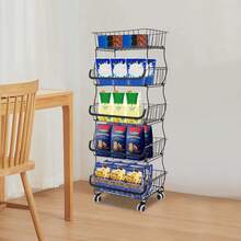 5 Tier Fruit Basket For Kitchen, Stackable Containers Wire Shelf With Wheels, Fruit And Vegetable Storage Basket Pantry Food Snack Organizer Shelf, Kitchen Storage Cart For Onions And Potatoes, Produce - Black - View 4