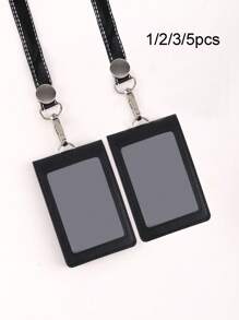 1/2/3/5pcs Card Holder + 1/2/3pcs Lanyard, Minimalist Business Work ID Card Holder, PU Card Holder, Student ID Card Holder, Satin Lanyard, Double Layer Card Holder - Black - View 6