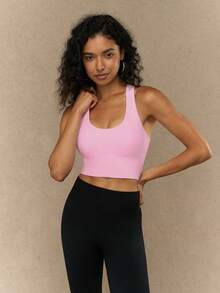 Yefecy Seamless Sports Bra Fitness Top High Impact Underwear Running Training Yoga Bra Shock-Absorbing Ribbed Gym Yoga Cropped Tank Top - Hồng - Xem 3