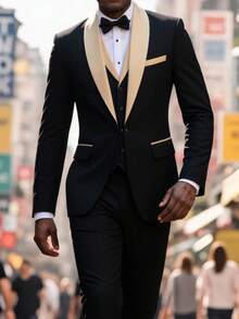 Men's 3-Piece Suit Slim Fit Shawl Lapel Tuxedo Set (Jacket, Vest, Pants) - Wedding Formal Casual Blazer - 香檳色 - 查看 2