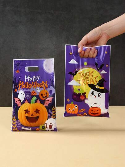 10/25/50 件万圣节装饰礼品袋手提包、幽灵南瓜图案礼品包装袋塑料袋、万圣节快乐派对装饰礼品装饰袋、不给糖就捣蛋、万圣节家庭聚会礼品包装用品、万圣节小礼品袋、万圣节商店小商品包装袋购物袋、厨房包装用品、万圣节礼物、派对礼品