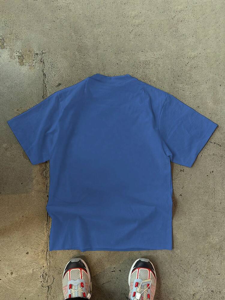 Camiseta de manga corta informal, versátil y de moda sencilla con estampado para hombres, primavera y verano - Azul - Añade 2