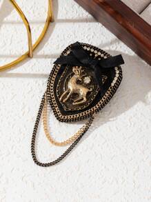 1 件优雅合金鹿形设计胸针，手工面料搭配闪亮金属链，流苏装饰，女士胸针，适合日常佩戴，约会礼物，返校礼物 - 經典 - 查看 4