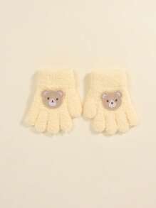 1双【1-3岁】婴幼儿手套|温暖可爱刺绣兔耳露指手套|冬季防风防滑|3D兔子刺绣布贴，适合日常穿着和户外防寒