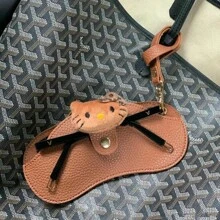 Sanrio Bolsa para gafas de piel de PU estilo Kawaii Hello Kitty, funda protectora de marco de gafas de anime KT linda, estuche para guardar gafas de sol con correa de muñeca