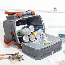 Large Thermal Bag With Side And Front Pockets, Fitness Lunch Box Holder With Hand Strap And Cross-Shoulder Strap - Grey - View 4
