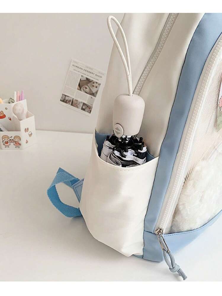 YUQING.FC Mochila Escolar De Gran Capacidad Mochila Linda Y Versátil Bolsa Transparente Trae 2piezas - Negro - Añade 2