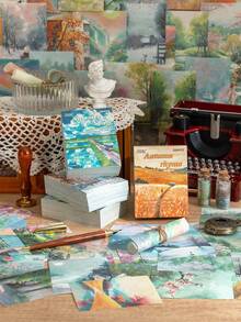 200pcs/Pack Landscape Series Material Paper DIY Scrapbooking Collage Decorative, Junk Journal Craft Background Stationery Decorative Material Paper,For School Supplies,Back To School - Multicolor - View 4