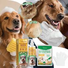 1 套宠物毛发清洁套装 - 一次性清洁手套、用于深层调理、柔顺和持久护理的温和洗发水、狗狗配件 - 彩色 - 查看 2