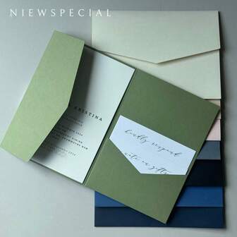 20 Pieces Tri-Fold Pocket Wedding Invitation Cover, Engagement XV Birthday Baptism Simple Invitations Envelope,5*7inch Invitation,DIY Invitation,Custom Color Invitation Gifts Graduation Birthday Decorations Party Decorations Bachelorette Summer Beach Back To School School Supplies Room Decor