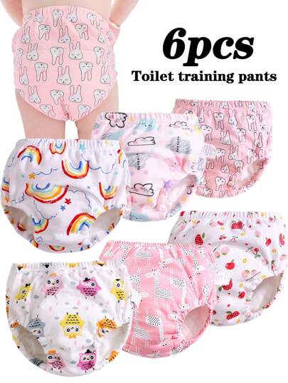 6pcs Baby Absorbent Potty Training Pants, Reusable, Breathable, Suitable For Boys And Girls, All Season
