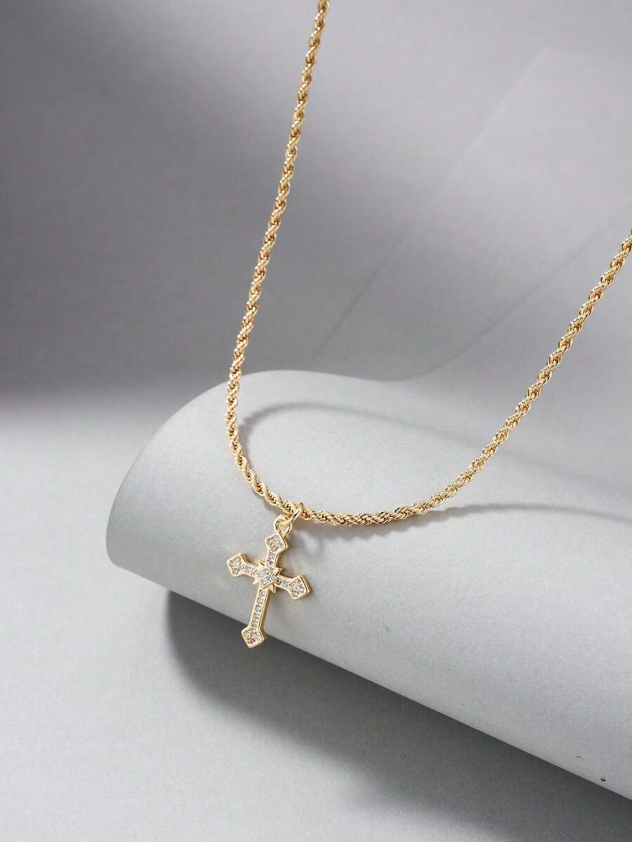 1PC Đá Cubic Zirconia Chéo Vòng Cổ Trang Sức Đồng - Vàng - Xem 1
