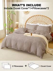 3件套柔软绒毛超细纤维被套组（1个被套和2个枕套），轻盈透气，四季皆宜，家居卧室床上用品套装 - 咖啡棕 - 查看 2