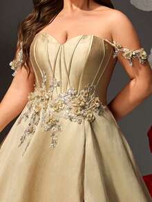 VIPGIRL Neues Abendkleid in Champagnerfarbe mit Pailletten-Patchwork, elegantes hochwertiges Design für Damen in Große Größen, luxuriöser Abendanzug - Champagnerfarben - Übersicht 11