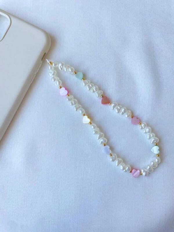 1 Stück Perlenmuschel & Herz Dekor Accessoire Anhänger für Handykette, Kameraträger Geschenke für Mutter, Familie, Freunde, Geburtstag, Feiertag Handyanhänger