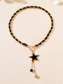 1 件简约黑色五角星、蝴蝶、心形天鹅绒颈链，带球形吊坠和流苏编织长项链，是送给女友的完美礼物，适合日常佩戴、婚礼和派对