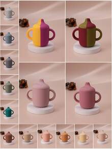 PopLittleOne 1PC Baby Silicone Sippy Cup With Double Handle Portable Water Bottle For Kids Feeding Learning Baby Items Leakproof Baby Cups - Multicolor - View 2