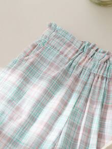 2pcs/Set Girls' Stylish 3D Floral Vest & Plaid Embroidered Capri Pants Set, Summer