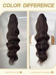 Peluca con coleta rizada de 28 pulgadas de largo con cordón - Peluca con coleta sintética con peine y clip, peluca con coleta larga y ondulada natural y esponjosa, negro y marrón