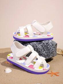 1 Pair Kids Girls Cute Foam Slippers, Heart Pattern, Fashion Versatile, Suitable For Daily Wear, Adjustable Magic Tape, Lightweight, Breathable, Non-Slip Sandals - White - View 5