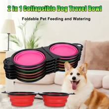 2 em 1 Comedouro Portátil Dobrável para Pets, Tigelas de Água Dobráveis de Silicone para Cachorro, Recipiente de Ração para Cachorro e Gato, Acessórios para Animais de Estimação, Utensílios para Cachorro, Utensílios para Filhote, Tigelas para Gato, Alimentação de Filhote, para Viagens, Caminhadas, Acampamento
