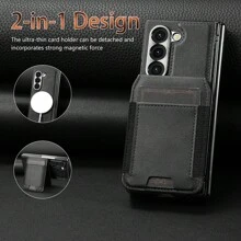 VIETAO Funda protectora de teléfono de piel sintética con ranura para 4 tarjetas desmontable magnética, compatible con Samsung Galaxy Z Fold 7 6 5 4 3, con protector de pantalla de vidrio templado y cubierta de teléfono chapada