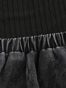 2 件套 Tween 女童简约黑色高领长袖上衣和蝴蝶结设计黑灰色半身裙套装，2025 年春夏 - 黑色 - 查看 9