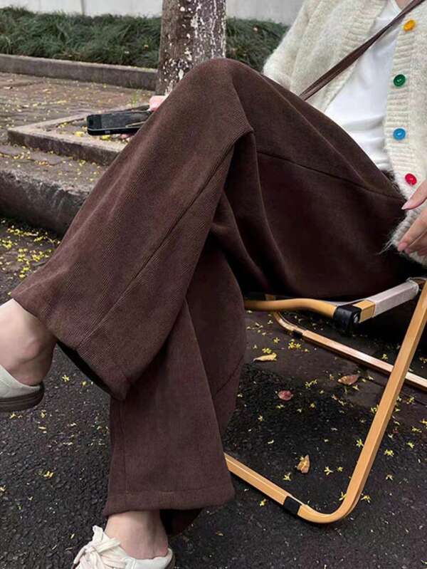 Pantalon large pour femmes marron, nouveau style automne et hiver, ample et slim, jambe droite, pantalon long décontracté