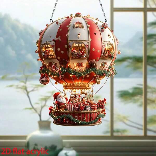 1pc 2d Flat Acrylic Bohemian Style Santa Claus And Hot Air Balloon Pattern Home Decoration Hanging Decoration - Christmas Themed Decoration Hanging Decoration For Homes And Offices, Holiday Decoration For Christmas, Easter, Thanksgiving, St. Patrick's Day - No Electricity Required Christmas Decorations Room Decor