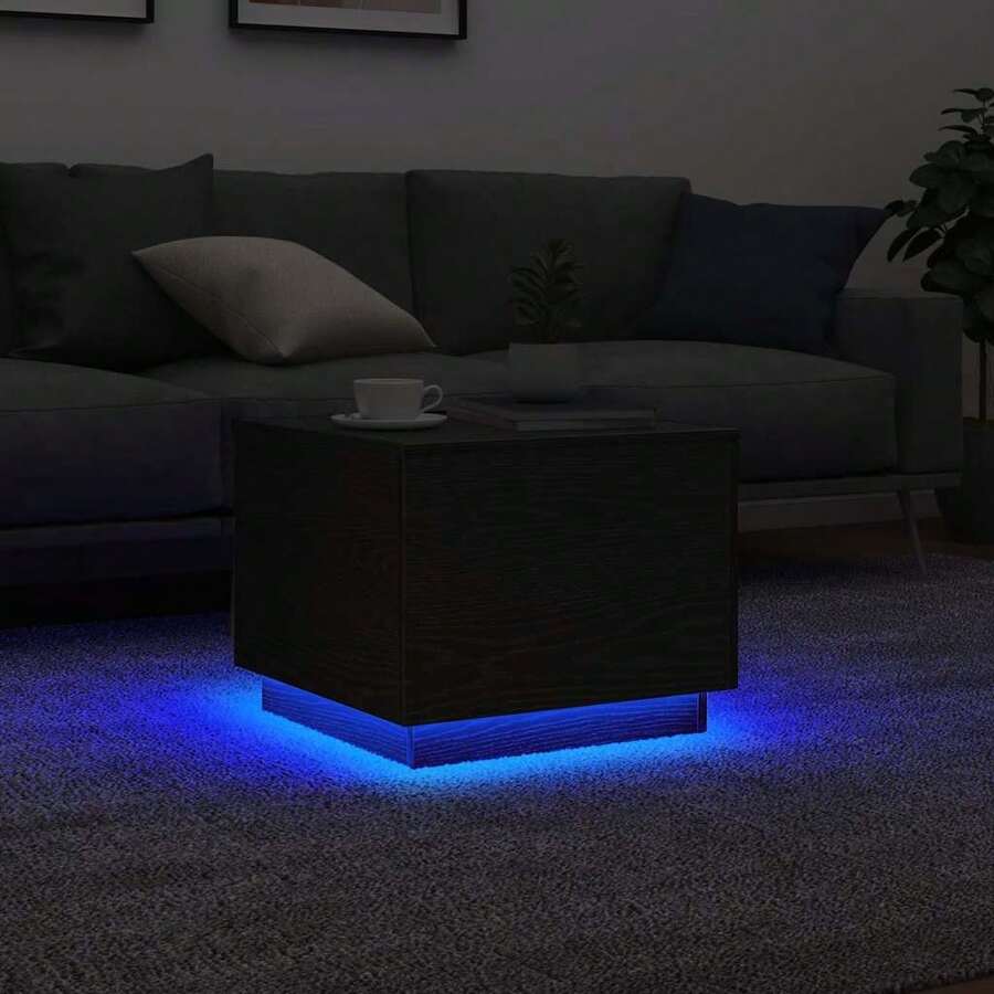 vidaXL Couchtisch mit LED-Leuchten Schwarz Eichen-Optik 50x50x40 cm
