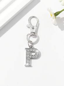 1pc Fashion European & American Unisex Minimalist Cute 26 English Letter Shaped Keychain Pendant Accessory, Embedded With Rhinestones, Suitable For Men & Women Car Keys, Bags, Decoration And Holiday Gifts - Silver - View 39