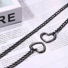 Womens Heart O Ring Slip Cuban Chain Choker Necklace Stainless Steel Lariat Y Collar Punk Jewelry - 槍黑色 - 查看 3