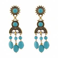 Mydear 1 对复古几何绿松石流苏吊坠长耳环，适合女性日常佩戴 - 流蘇 - 查看 10