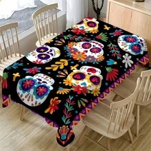 1pc Vibrant Mexican Style Floral Tablecloth, Colorful Sunflower & Heart Design Washable Stain Resistant Decorative Dining Table Cover, Suitable For Home, Living Room, Dining Room, Office, Kitchen, Picnic Or Home Decor